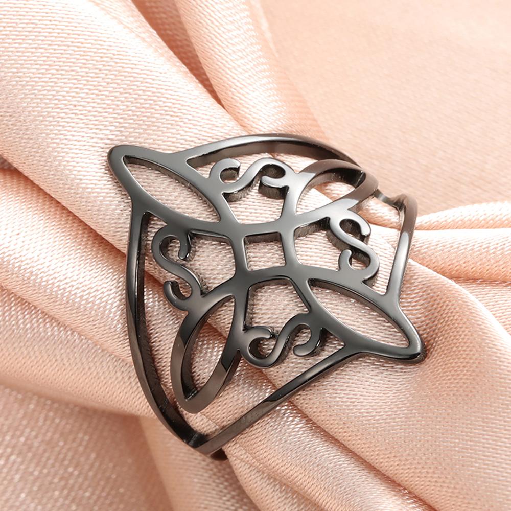 Witch Knot Stainless Steel Ring Wiccan Cross Celtics Knot Women Men Rings Witchcraft Good Luck Protection Amulet Birthday Gifts