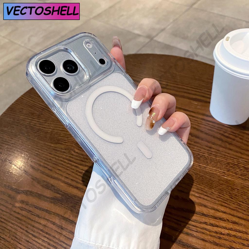 Transparent Glitter Symmetry for Magsafe Magnetic Case for IPhone 17E Air 16 15 14 Plus 13 Pro Max Anti-drop Armor Cover