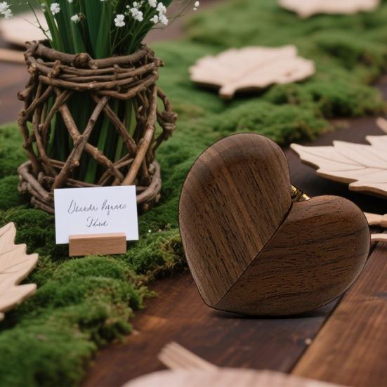 Yousheng Heart-shaped Ring Box Compact Size Portable Retro Style Wooden Proposal Wedding Ring Holder Jewelry Organizer