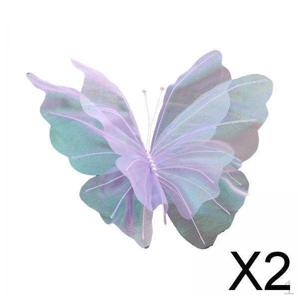 2x Silk Yarn Artificial Butterfly,Fake Butterfly Mesh Holiday Outdoor Mariage Decor Wall