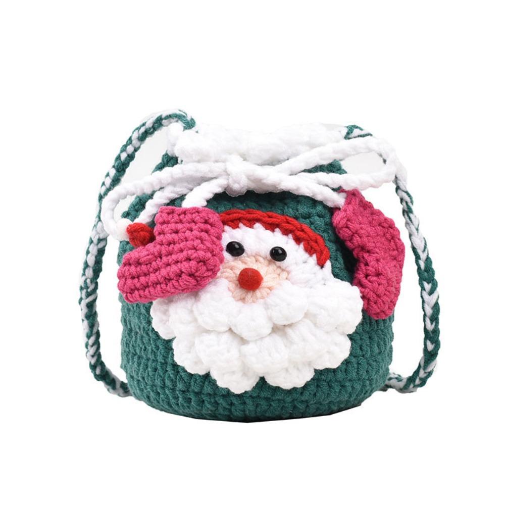 Kriss Kringle Father Christmas Bag Bow Knitting Drawstring Bag Creative Xmas Candy Bag  Party