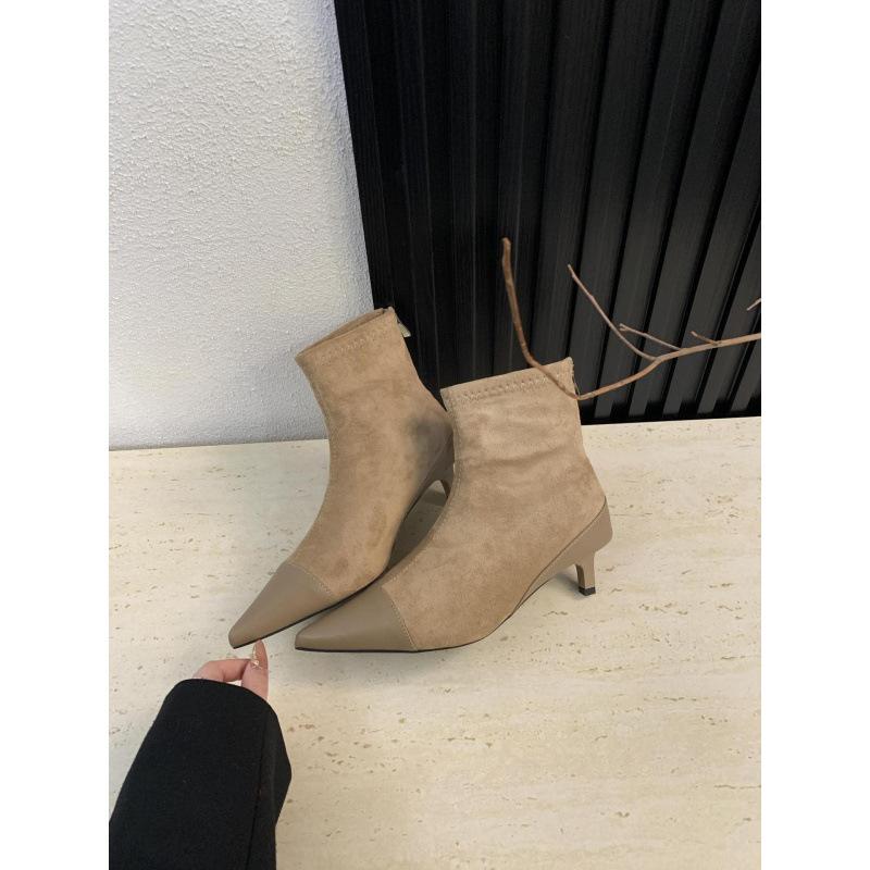 

Женские замшевые полусапожки на низком каблуке, новинка 2025 года, осень-зима, тонкие женские ботинки с квадратным носком, дизайнерские полусапожки, ботинки Мартин 39