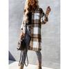 Stylish Plaid Print Womens Long Jacket - Relaxed Casual Button Front with Flap Pockets - Durable Outerwear for Everyday Fashion