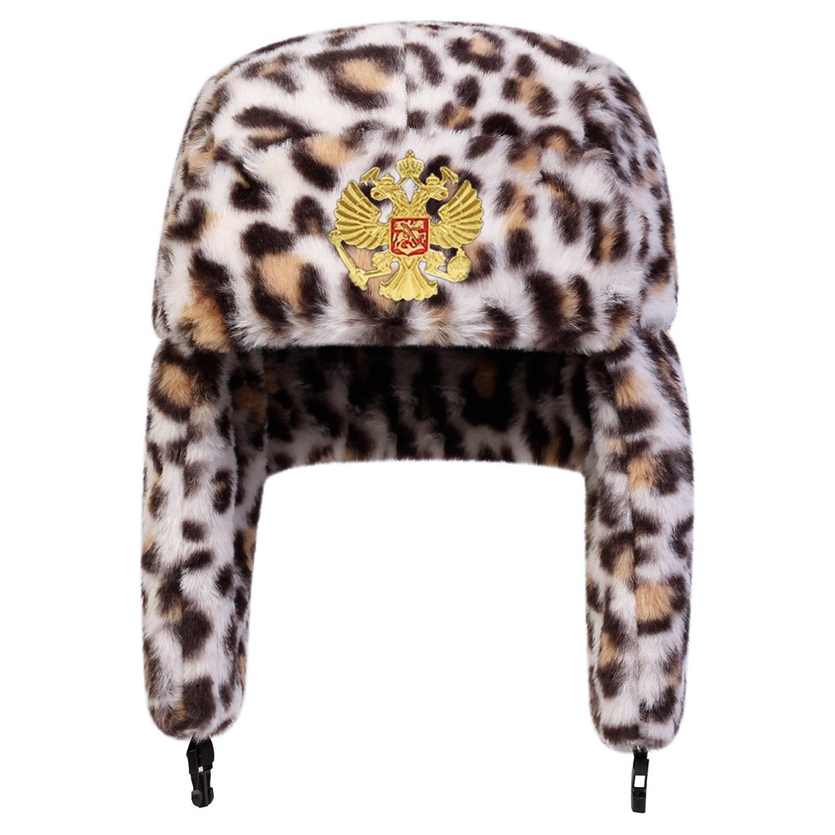 Unisex Double Headed Eagle Badge Lei Feng Hat Winter Earflap Hat Keep Warm Ski Hat Bomber Hat For Outdoor Riding Snow Activities