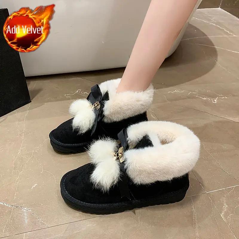 

Fashion Tassel Solid Color Snow Boots for Women Cute Round Toe Lamb New Rock Work Designer Luxury Winter 2025 Novelty Sale Woman Shoes 35