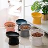 Ceramic Slanted Cat Bowl, High-Sided for Cervical Spine Protection, One-Piece Design.