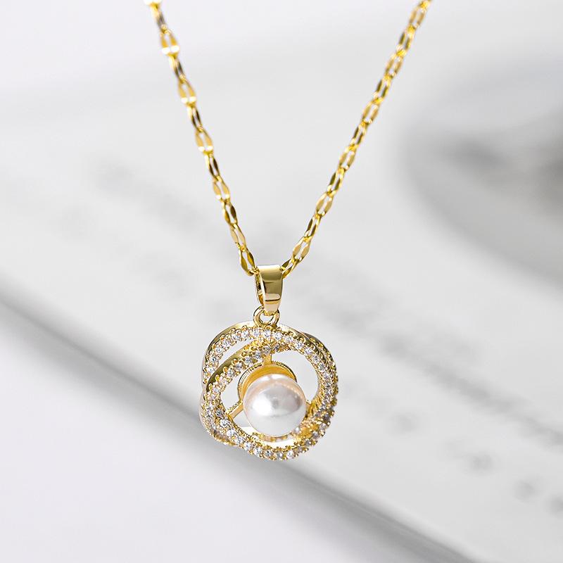

Antique Style Copper Pendant Necklace with Freshwater Pearl Accent Adjustable Length Chain for Women and Girls Fashion Jewelry Gift One Size