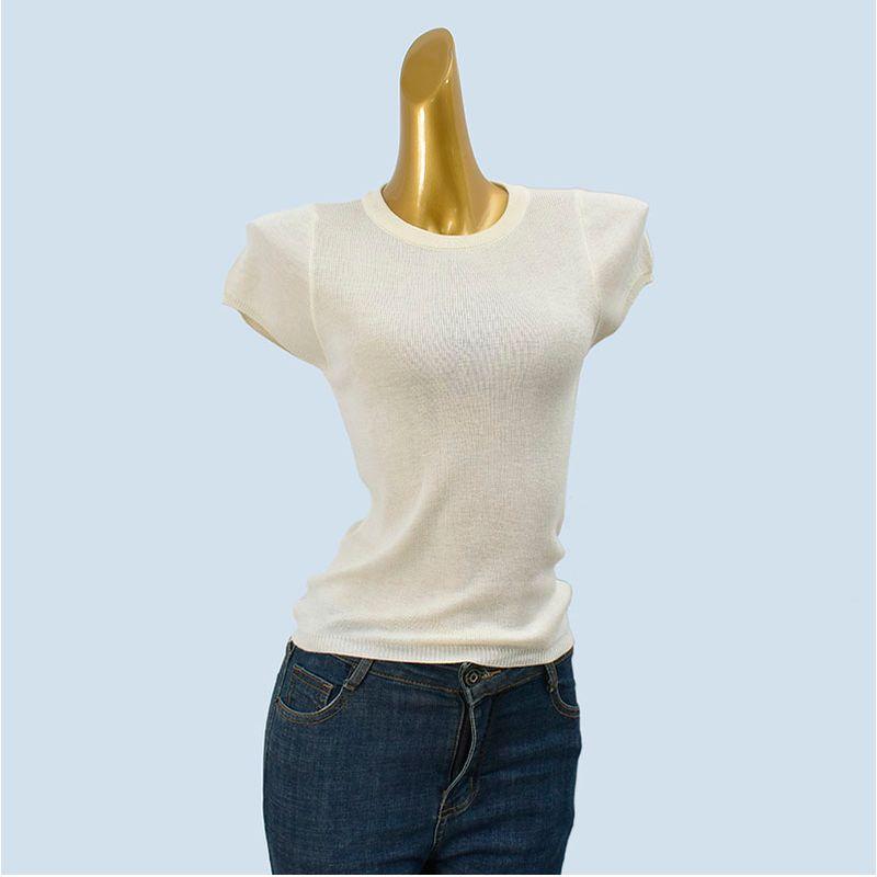 Six Wool Soft Glutinous Knitting Bottoming Shirt for Women Spring and Autumn Elegant Silm Slim Looking Short Sleeve Round Neck Pullover Top Length