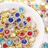 50P 10/12Mm Round  Glass Sewing Stone Glue-On Claw  Gold Base Button Sew On  For Diy Clothes Crafts