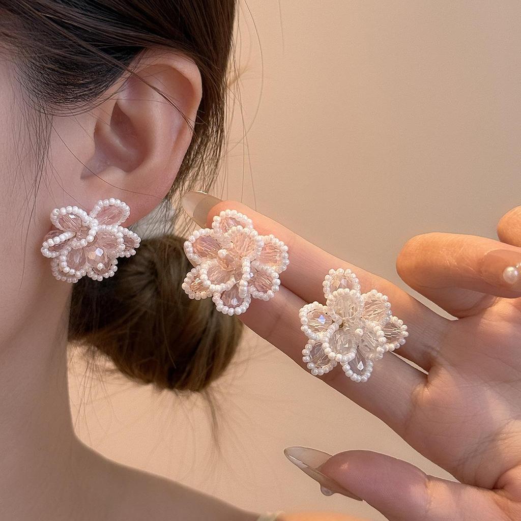 Silver Needle Super Fairy Woven Floral Earrings for Women - New Unique Design, Light Luxury Resort Style Versatile Accessory