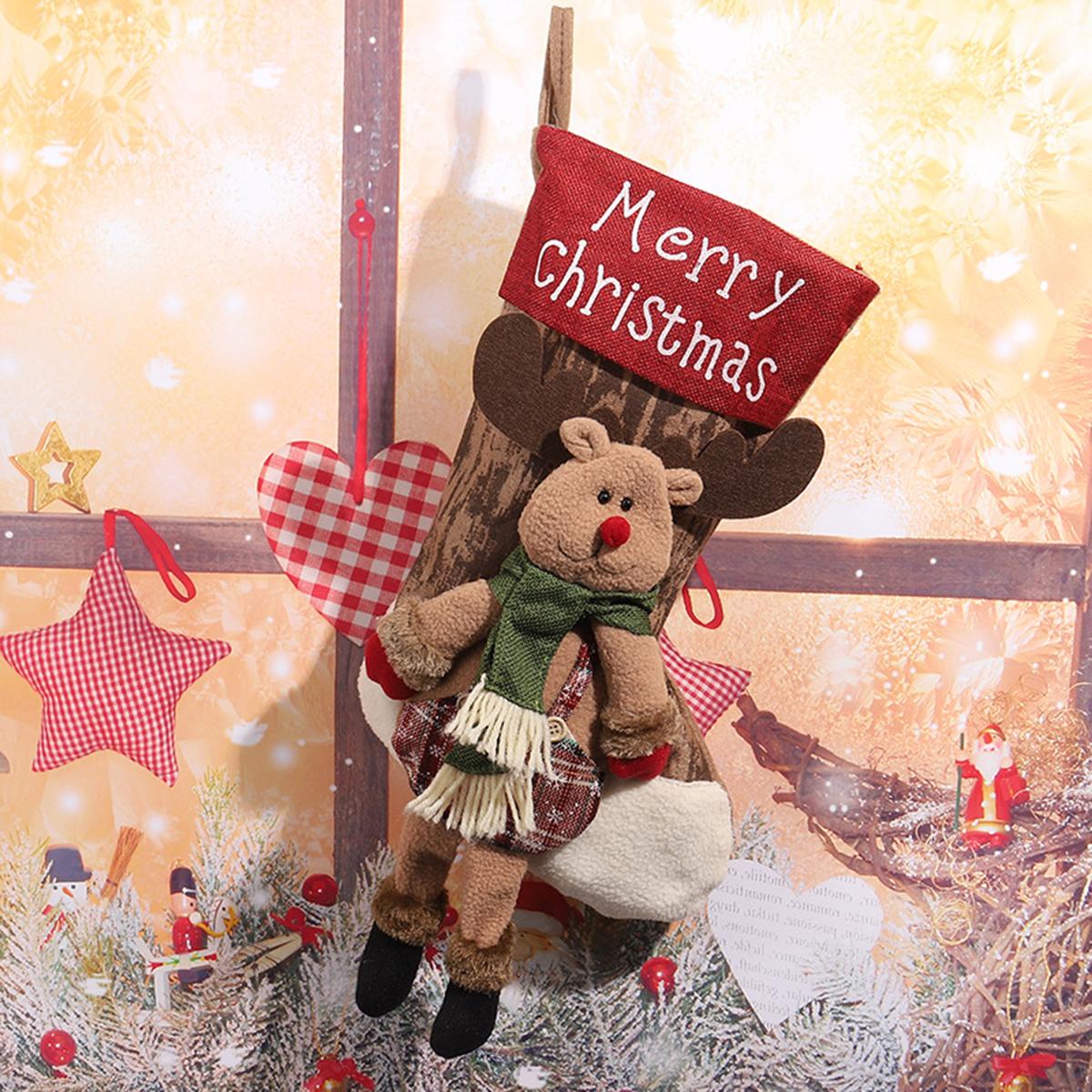 

Christmas Stockings Large Santa Snowman Reindeer Set - Festive Hanging Decor, Gift Bags for Candy 28x43cm