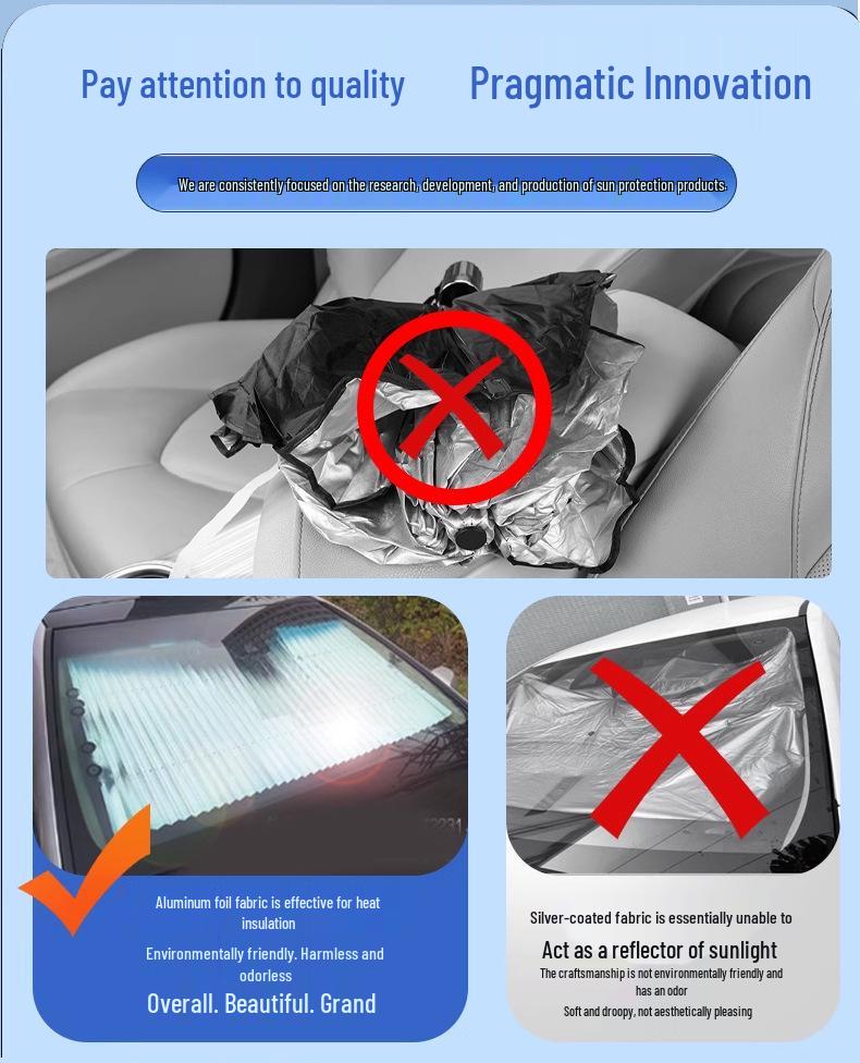Auto Retractable Folding Car Sun Shade with Suction Cups & Heat Insulation for Windows & Windshield