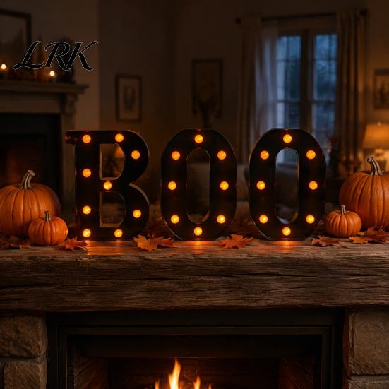 Light Up Letters 3 Pcs Halloween Boo with LED Light, Indoor Marquee Durable Plastic Letter Lights BOO Sign for Home Kitchen Fireplace Party