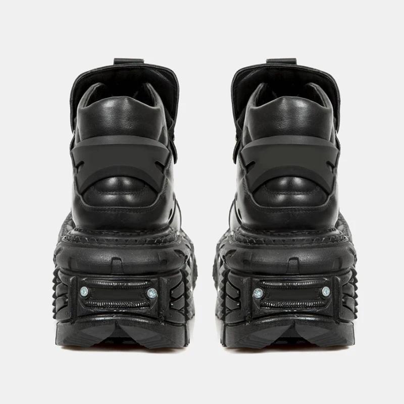 Fashion 2025 New Fashion Retro Tank-Soled Shoes Metal High-Top Shoes Thick-Soled Real Leather Shoes Punk Platform Sole Style Shoes Women