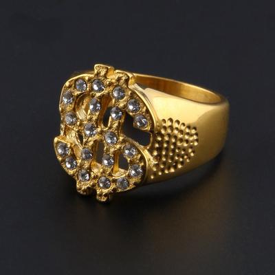 Stainless Steel Titanium US Dollar Symbol Luxury Crystal Zircon Punk Rings for Men Couple Friends Gift Fashion Jewelry An