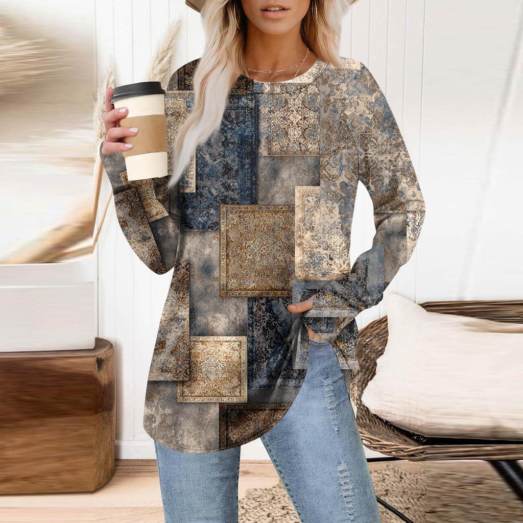 Dame Oversized Genser Grafisk Genser Langermet Drop Shoulder Rund Hals Topper Vintage Klær