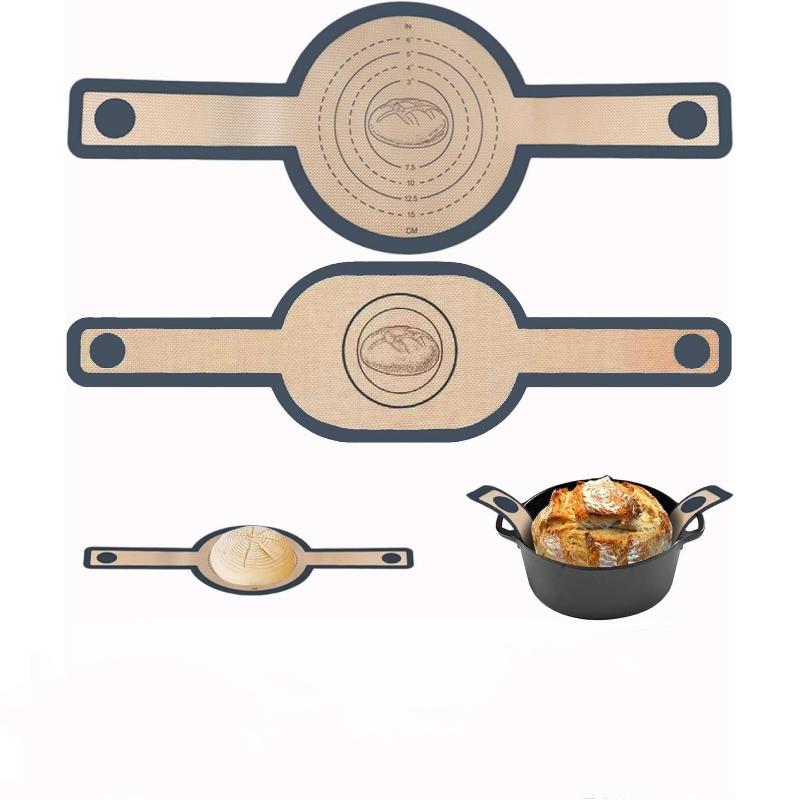 2Pcs Silicone Baking Mat Dough Transfer Pad Instead Of Parchment Sling Long Handle Sling Non-Stick Extraction Pad Accessories