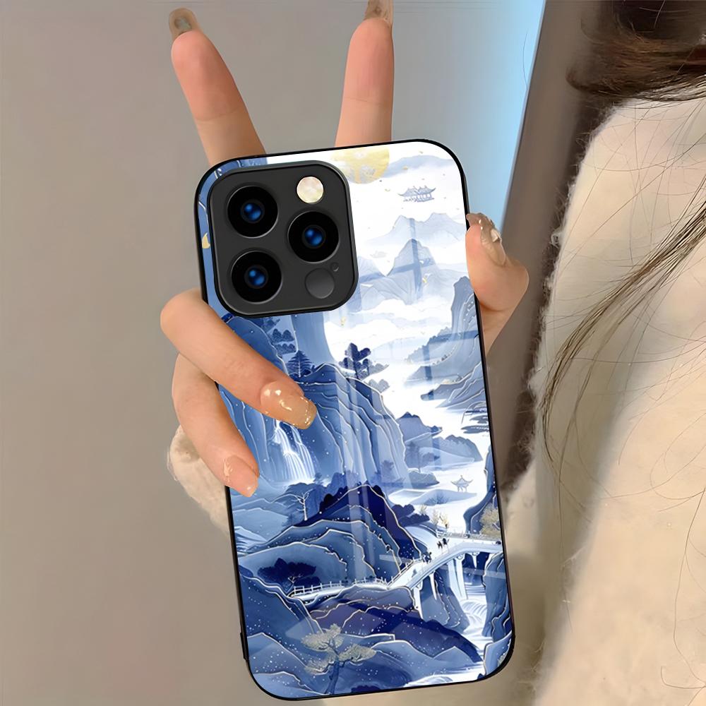 Oriental Blue And White Phone Case For IPhone 17 Pro Max 16 15 14 Pro Max 13 11 Plus Glass Cover