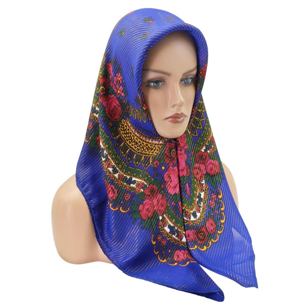 Ethnic Style Gold Thread Printed Square Summer Scarf