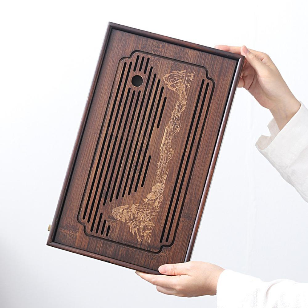 Creative Gifts Bamboo Tea Tray Portable Drainage Storage Tea Table Dry Wet Dual Use Simple Kung Fu Tea Set