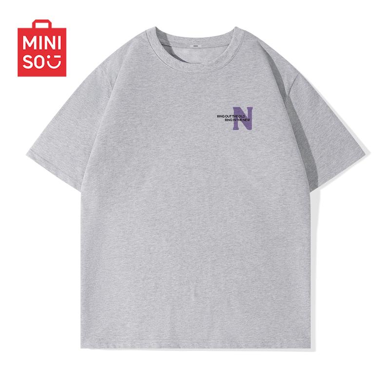MINISO Men s Pure Cotton Round Neck Loose Fit Short Sleeve T-Shirt 5XL