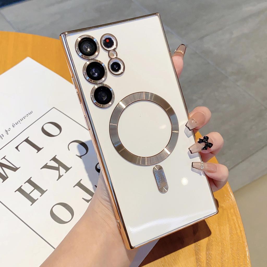 For Samsung Galaxy S22 Ultra 5G Case Electroplated TPU Magnetic Phone Cover with Lens Film