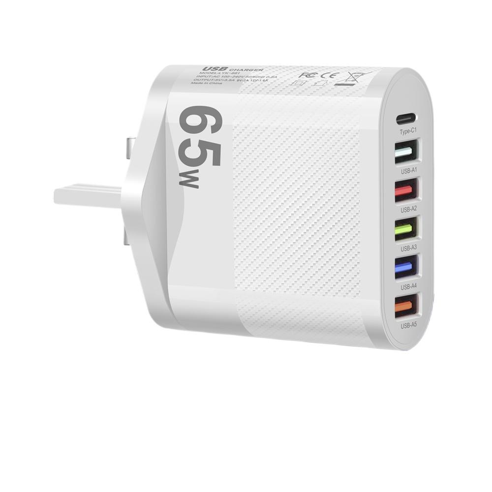 65W USB Typ C Ladegerät Mehrere Anschlüsse Schnellladeadapter für Telefone für iPhone Samsung Xiaomi EU/US/UK Stecker Schnellladung