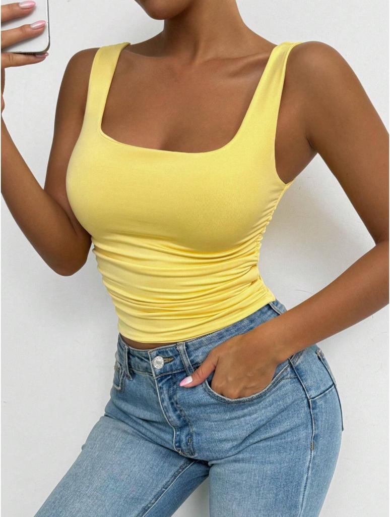 Square Neck  Knit Tank Top Crop Tops Women Summer Camis Solid Color Camisole Fashion SportsTube Female Sleeveless Cropped Y2K Girl Clothes