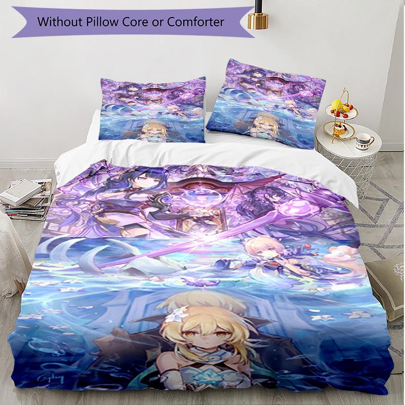 3pcs Duvet Cover Set (1*Duvet Cover + 2*Pillowcase, Without Core), Genshin Impact Print Soft All‑Season Bedding Set, Home Bedroom Decor Gift