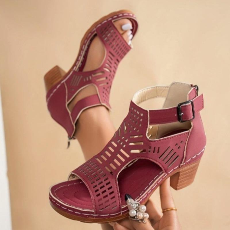 Sandals for Women 2025 New Thick Heeled Sandals Summer Breathable Hollow Out Sandals for Women Retro High Heels Roman Sandalias