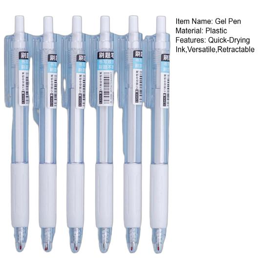 6Pcs Retractable Gel Pens 0.5mm Fine Nib Pen Smooth Writing Pen for Exams Students Fast-Drying Ink No-Skip School Office Supplies