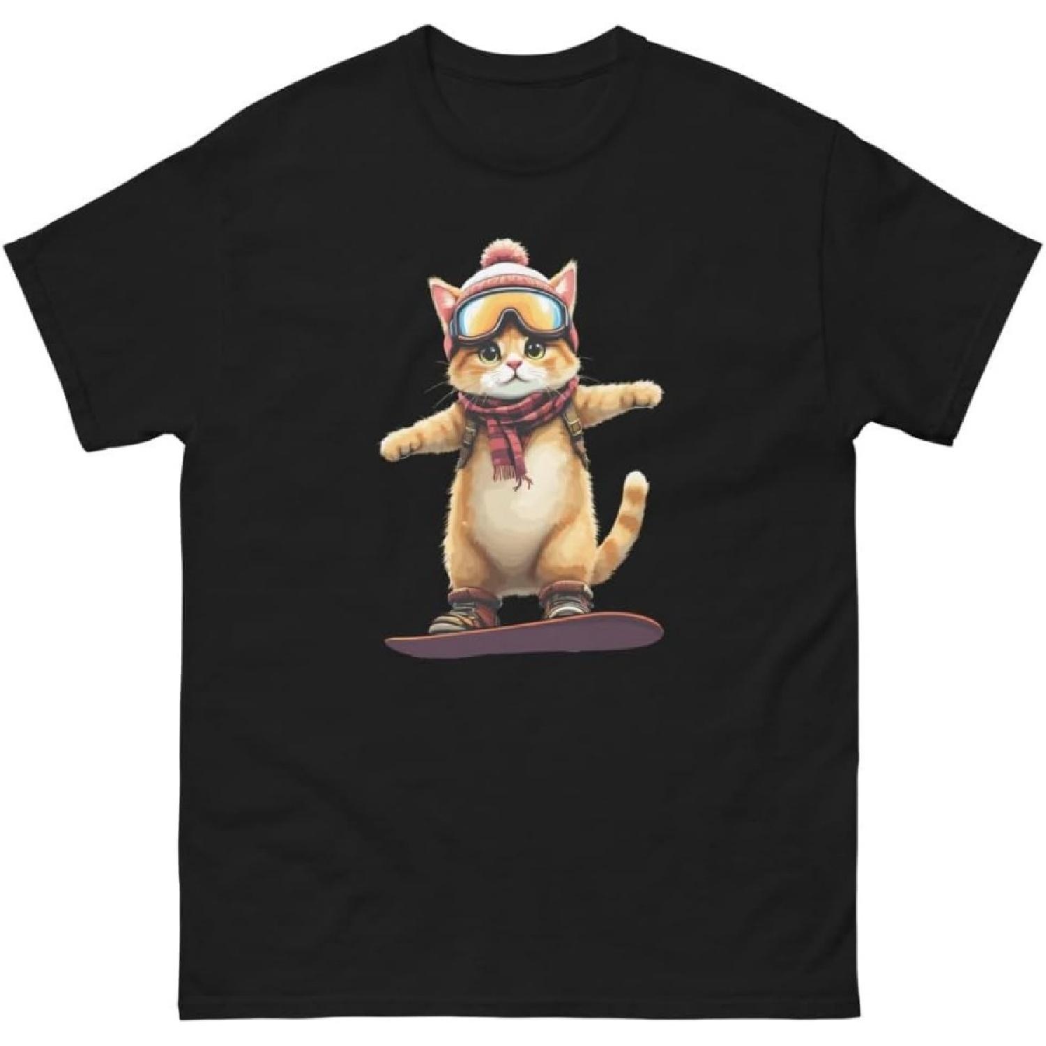 British Shorthair Cat Snowboarding Fun Snowboarder T-Shirt S