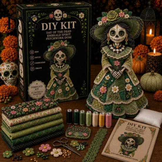 Volkskunstpuppen Bastelset Tag der Toten Patchwork DIY-Set, Zuckerschädel Nähen Bastelsets für Erwachsene, Feiertags-Andenken-Herstellungsmaterialien Halloween