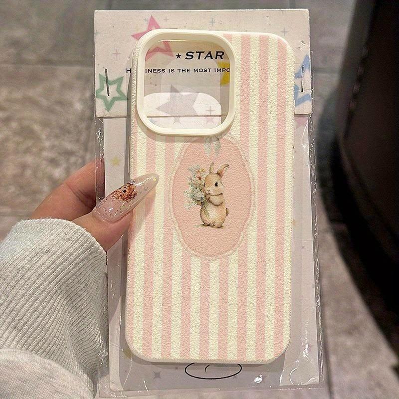 Etui na telefon w paski z nadrukiem królika, pasujące do telefonów serii iPhone 17, 16, 15, Plus, Pro, Max - odpowiednie do wykorzystania jako prezent