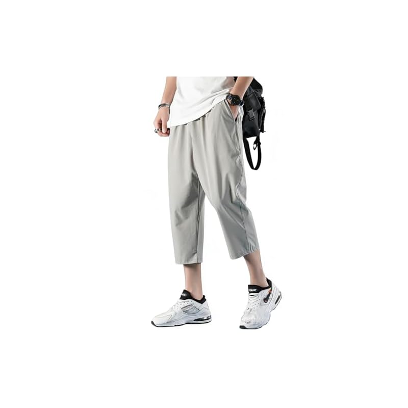 [YEOREO] Men's Jersey Pants, Summer Clothes, 3/4 Length Jogger Pants, Men's Sports Pants, Sweatpants, Loungewear, Training Bottoms, Casual,