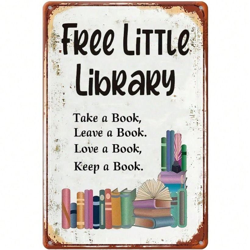 

Metal Poster Wall Art Vintage Library Sign Garden Bookshelf Decor