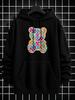 Unisex Hoodie, Casual Daily Wear, Colorful Bear Graphic Print, Pullover Sweatshirt, Streetwear Style, Autumn Winter Season, Front Kangaroo Pocket with