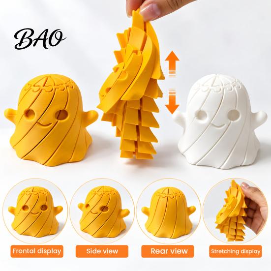 Stretchable Ghost Figures 3D Printed Fidget Toy, Flexible Slippery Sensory Toy for Kids Adults, Cute Figurine Stress Relief Halloween Desk Decoration