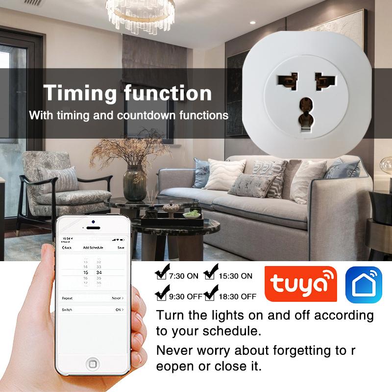 Multi-function Tuya Wifi Smart Socket App Control Support Google Alexa Voice Plug Timing Power Outlet For Home House