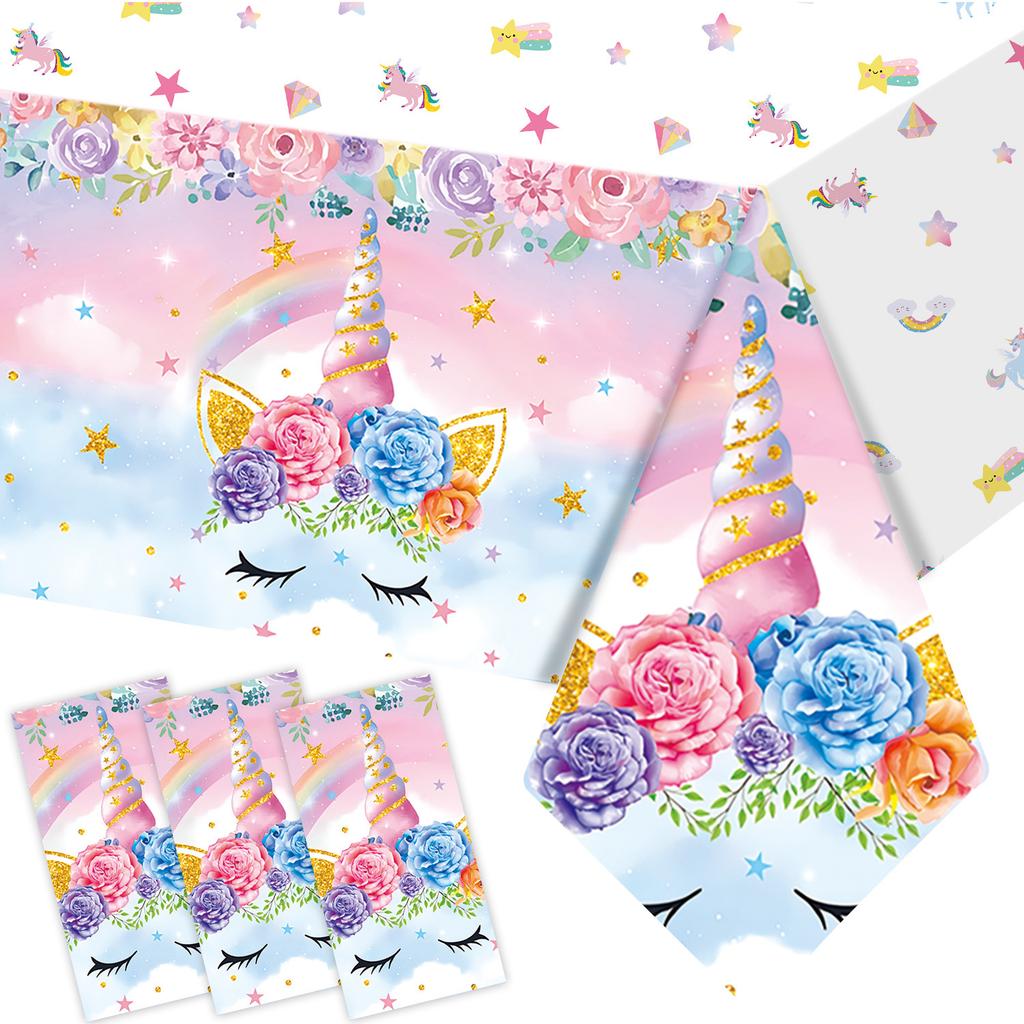 Einhorn Thema Tischdecke Partyzubehör Geburtstagsdekoration Tischdecke Einweg Pe Tischdecke Einhorn Tischdecke