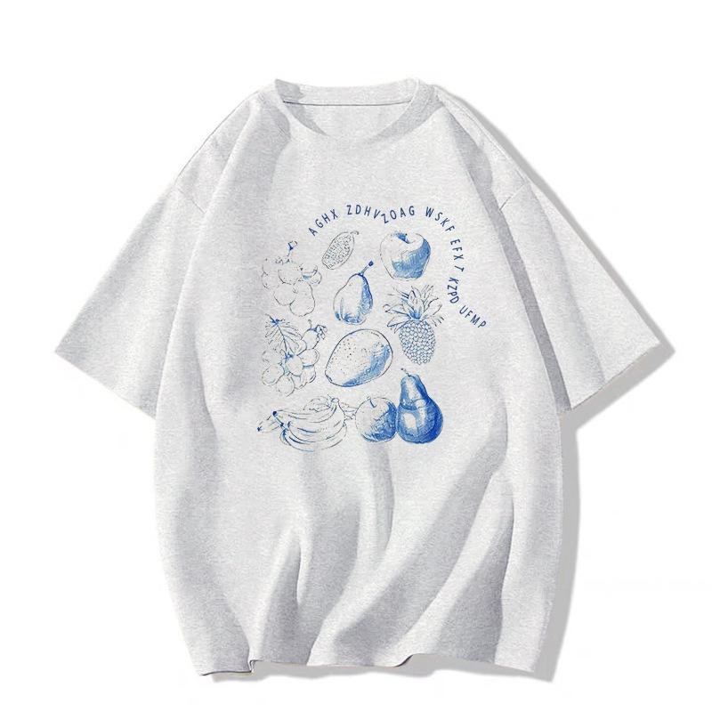 Women's Gray Oversized Short-Sleeve T-Shirt - 2025 New Korean Lazy Summer Style, Pure Cotton