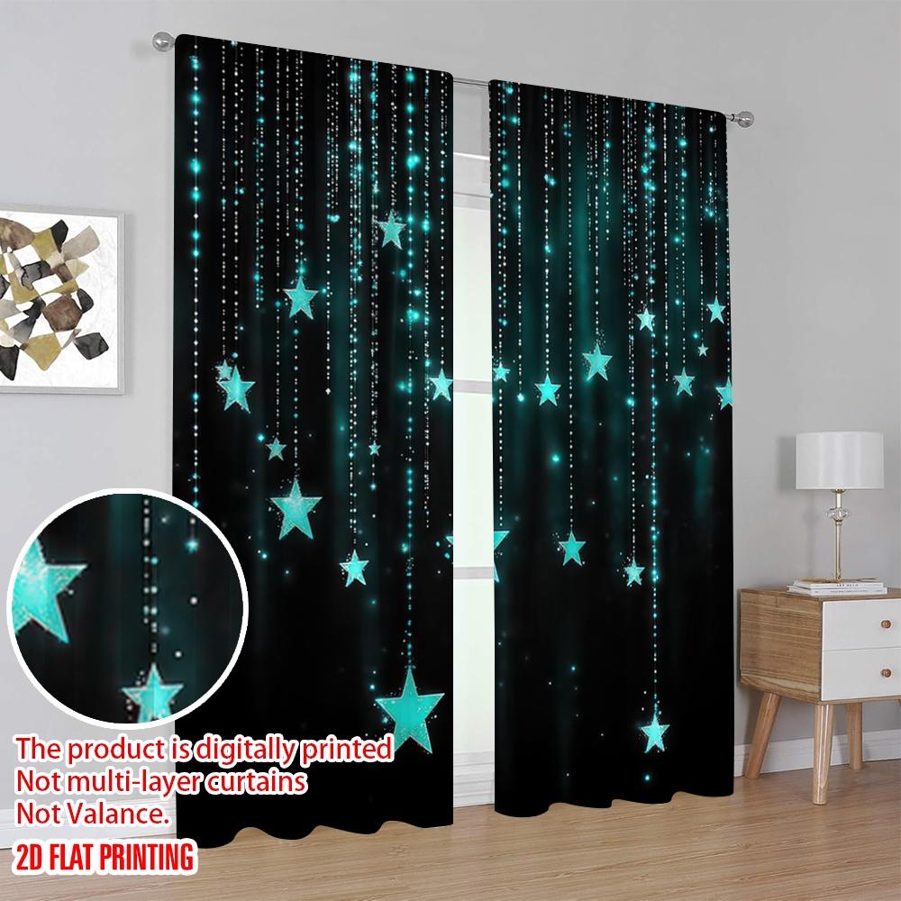 2D flat printing 2pcs Window Drapes Galaxy Versatile Durable Polyester,Without Electricity Versatile Applies to Indoor