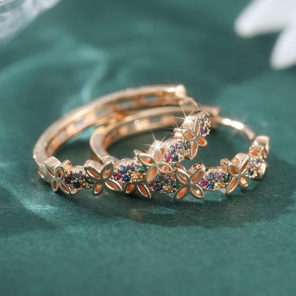 Colorful Zircon Stone Earrings Crystal Butterfly Round Earrings Classic Wreath Hoop Earrings  Daily