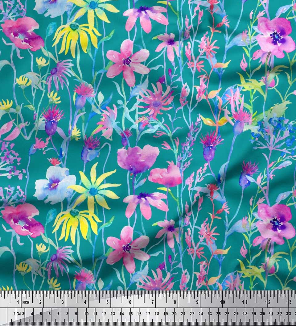 

Японська креп-атласна тканина Soimoi з квітковим аквареллю. Тканина на метри 42 дюйми 42 Inch Wide - Poly Crepe зелений