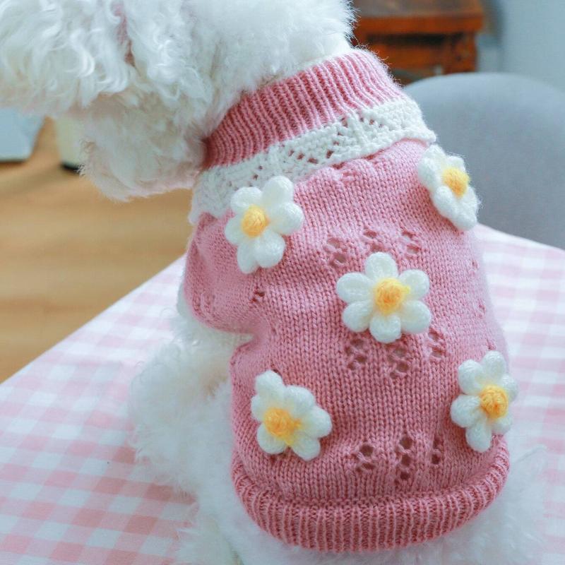 1pc Pet Clothes for Autumn and Winter, Soft and Comfortable Cute Floral Sweater for Dogs and Cats - Pink