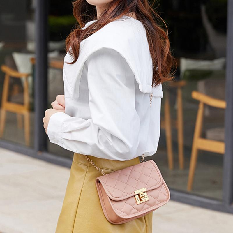 Women Quilted Crossbody Shoulder Bag With Chain Strap Solid Color Pu Leather Small Square Bag