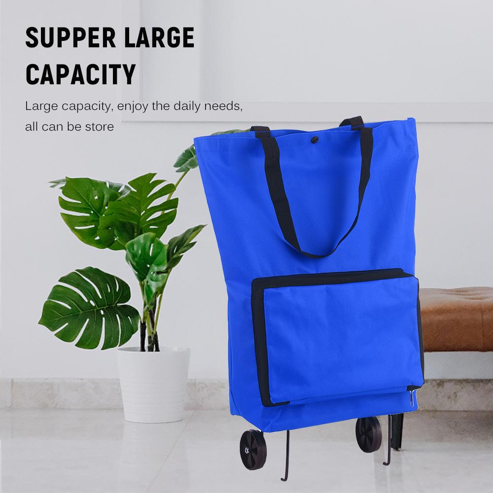 Foldable Shopping Trolley Bag with Wheels Collapsible Shopping Cart Reusable Foldable Grocery Bags Travel Bag Green