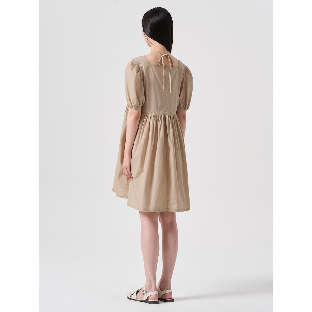 8seconds Cotton Puff Sleeve Mini Dress Beige