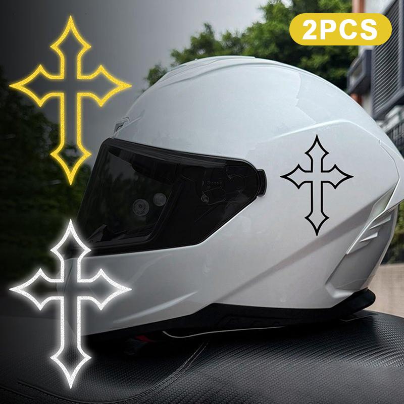 2 Pcs Reflective Cross Stickers Durable Anti-scratch Decals for Motorcycle Helmets Car Windows Bike Frames Off-road Riding Use