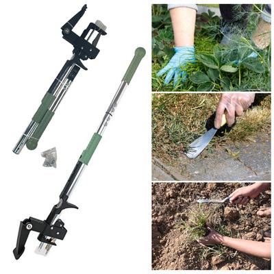 Stand Up Weed Puller Hand Weeding Tool with 4-Claw Steel Head Detachable Handle
